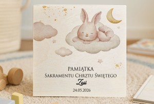 Drewniane pudełeczko z nadrukiem na Chrzest- WZÓR 9