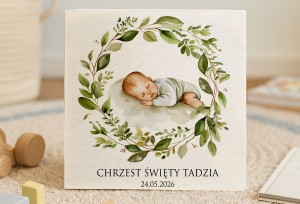 Drewniane pudełeczko z nadrukiem na Chrzest- WZÓR 27