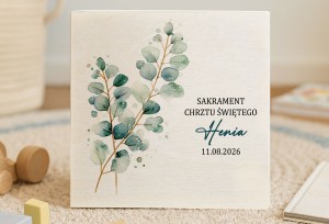 Drewniane pudełeczko z nadrukiem na Chrzest- WZÓR 53