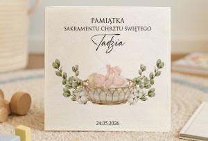 Drewniane pudełeczko z nadrukiem na Chrzest- WZÓR 64
