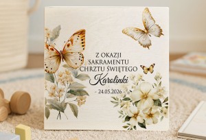 Drewniane pudełeczko z nadrukiem na Chrzest- WZÓR 69