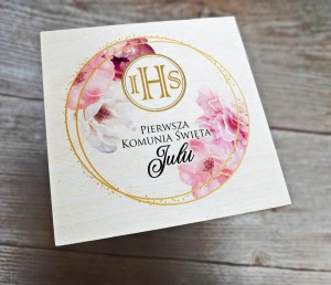 Drewniane pudełeczko z okazji I Komunii Św. - wzór 2