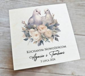 Drewniana pamiątka na Ślub - wzór 3
