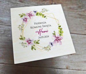 Drewniane pudełeczko z okazji I Komunii Św. - wzór 9