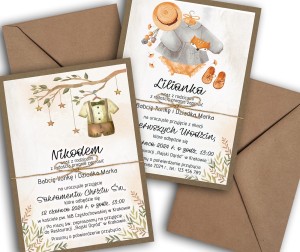 Zaproszenia BOHO na Chrzest Święty, Roczek, 2w1